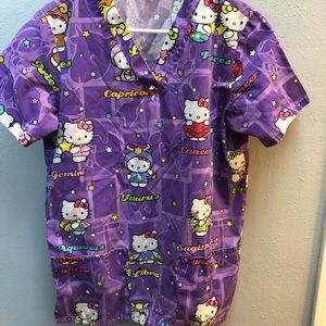 Purple hello kitty print scrub top